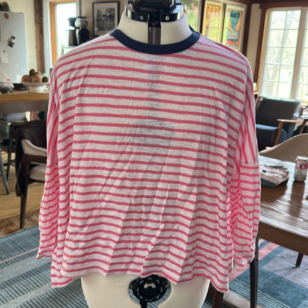 MERSEA Catalina top, pink and white ringer